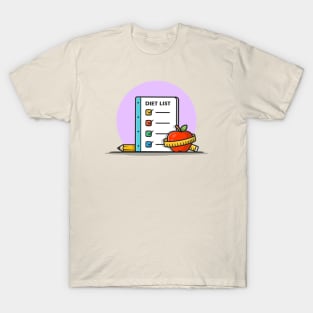 Diet List, Apple, With Pencil Cartoon Vector Icon Illustration T-Shirt